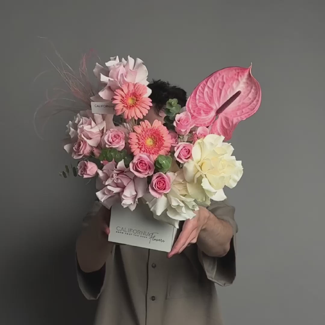 Aranjament in cutie cu miniroze, gerbera si anthurium, 4, Californiaflowers.ro