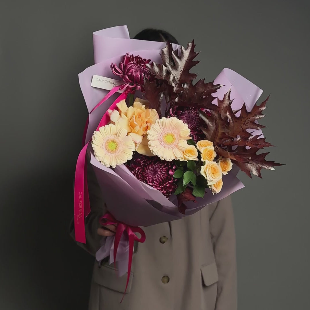 Buchet crizanteme si trandafiri somon, 4, Californiaflowers.ro