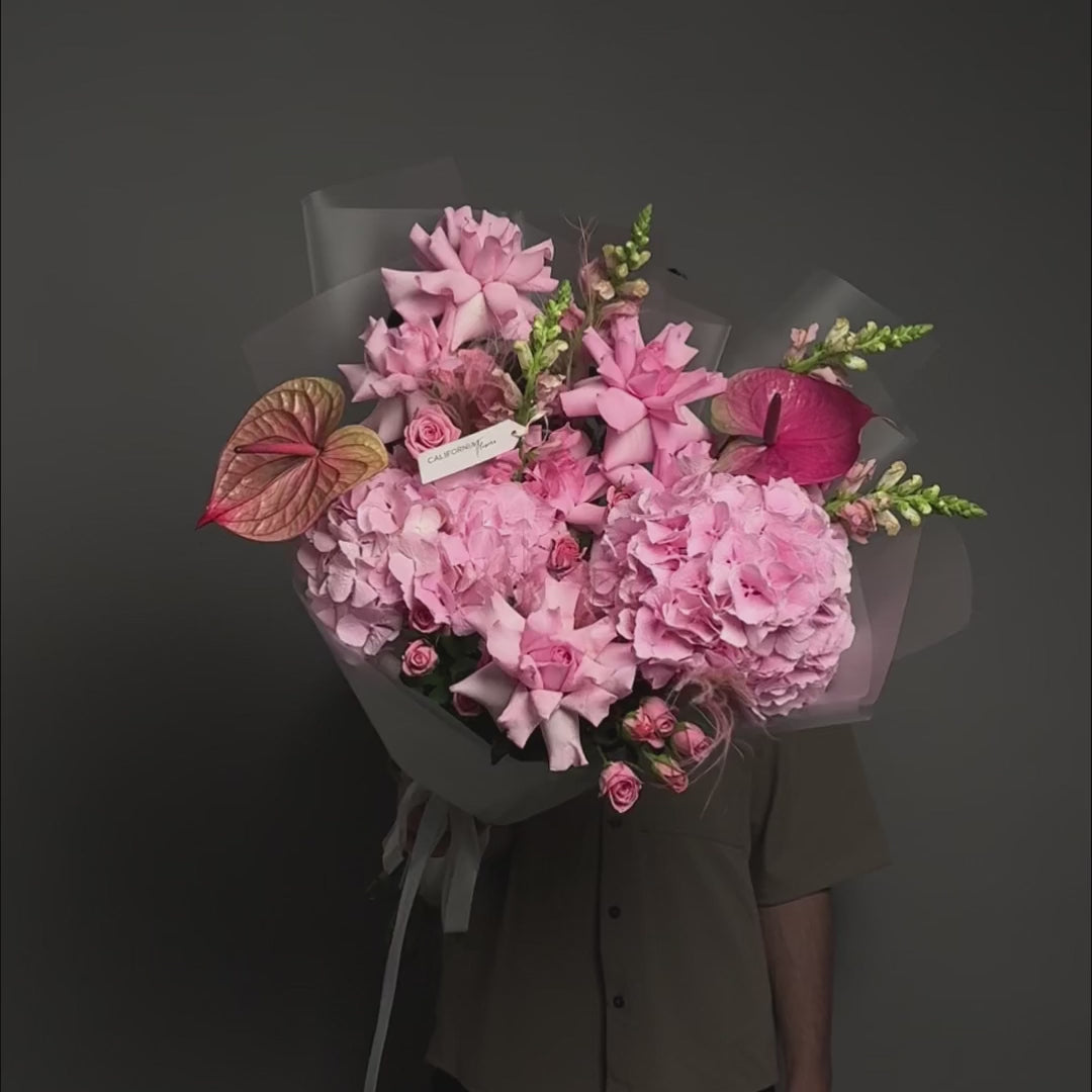 Buchet hortensie roz, anthurium si trandafiri, 4, Californiaflowers.ro