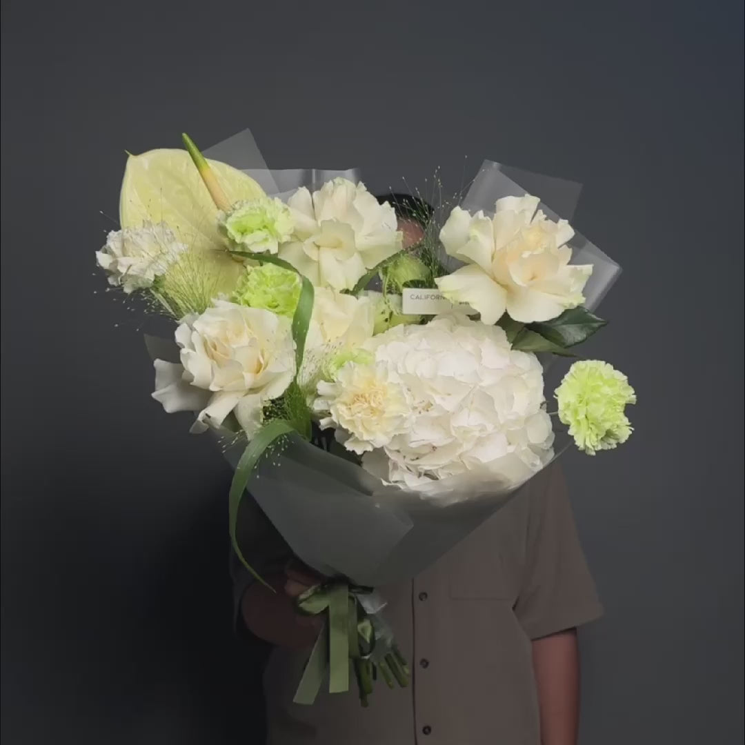 Buchet anthurium alb, hortensie si trandafiri, 4, Californiaflowers.ro