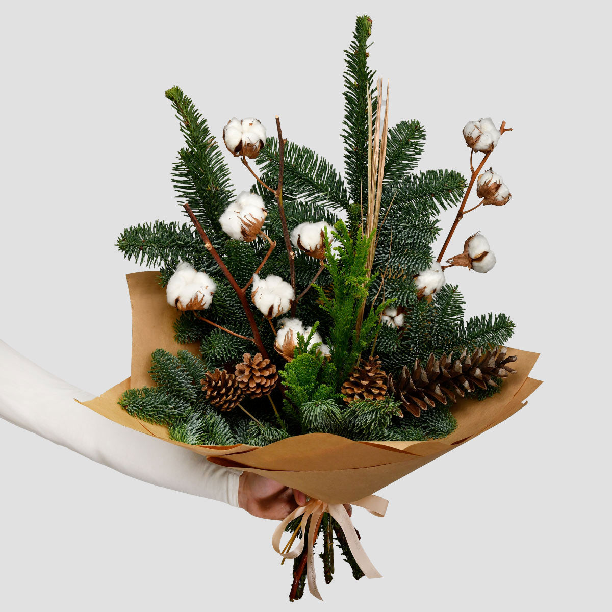 Flower delivery Bucharest - California Flowers, Bouquet with cotton, fir tree and cones, Californiaflowers.ro