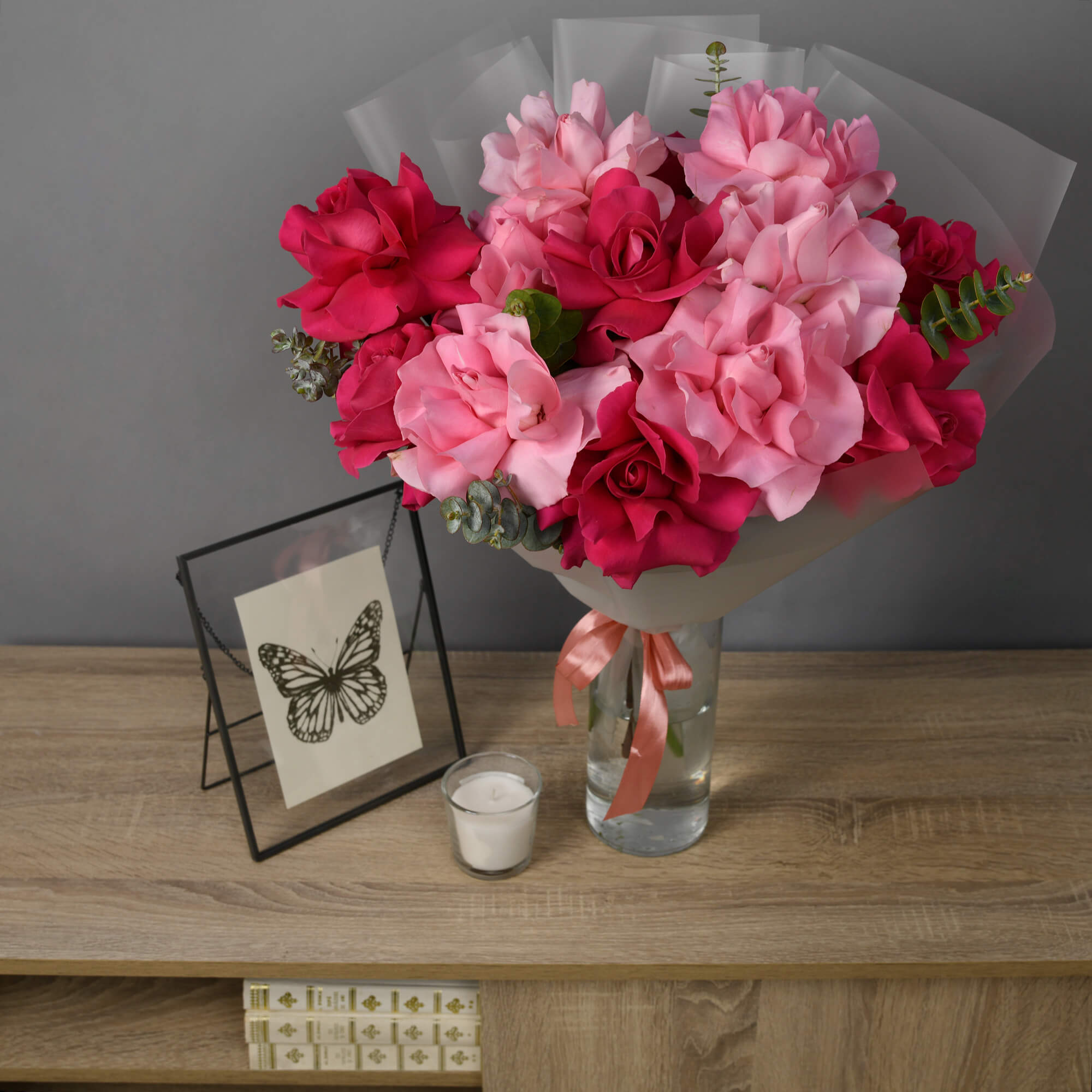 Buchet cu trandafiri speciali roz multicolori, 4