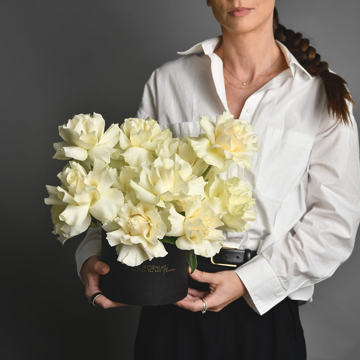 Floral arrangement in a box with special white roses, 1, Californiaflowers.ro