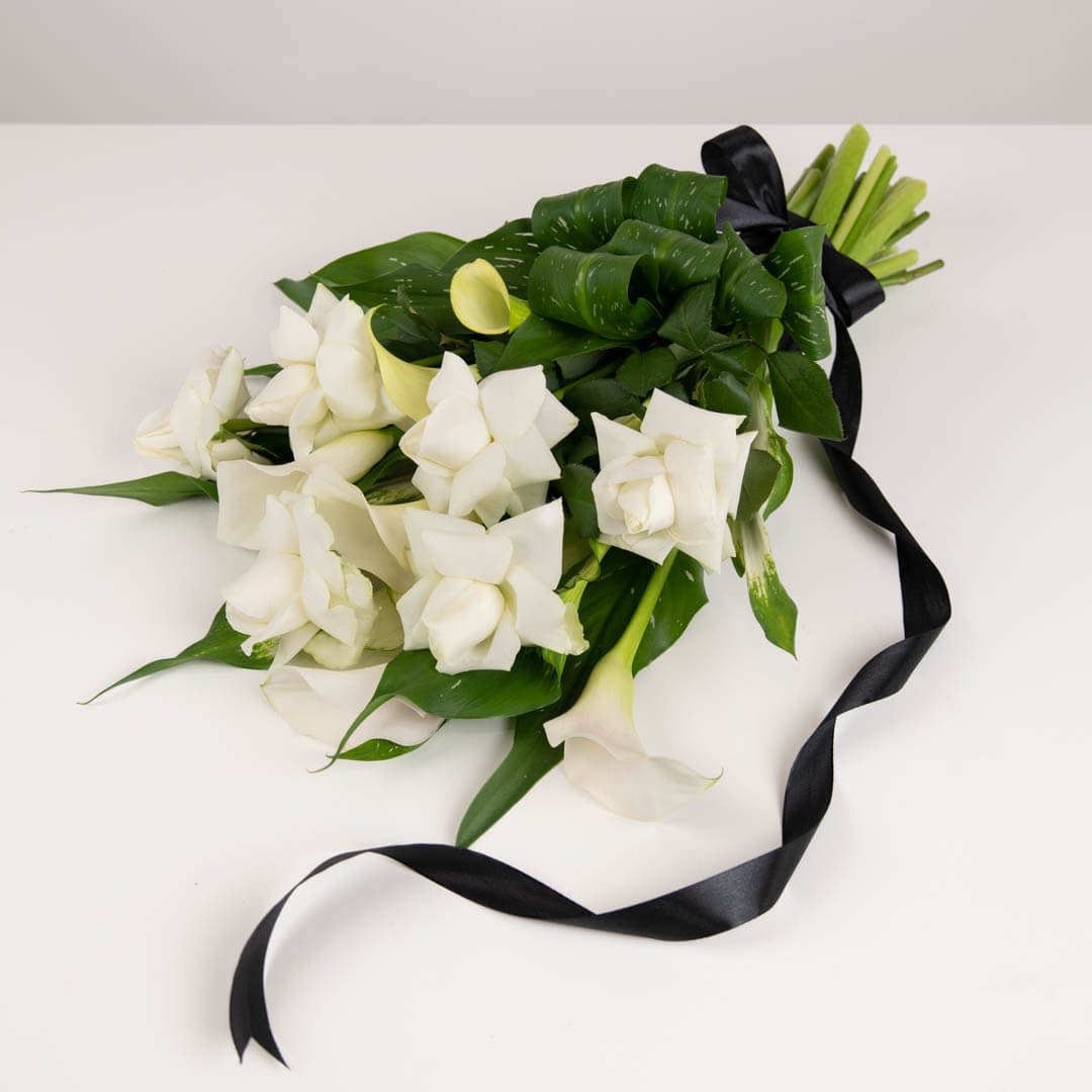 Funeral bouquet with roses and path