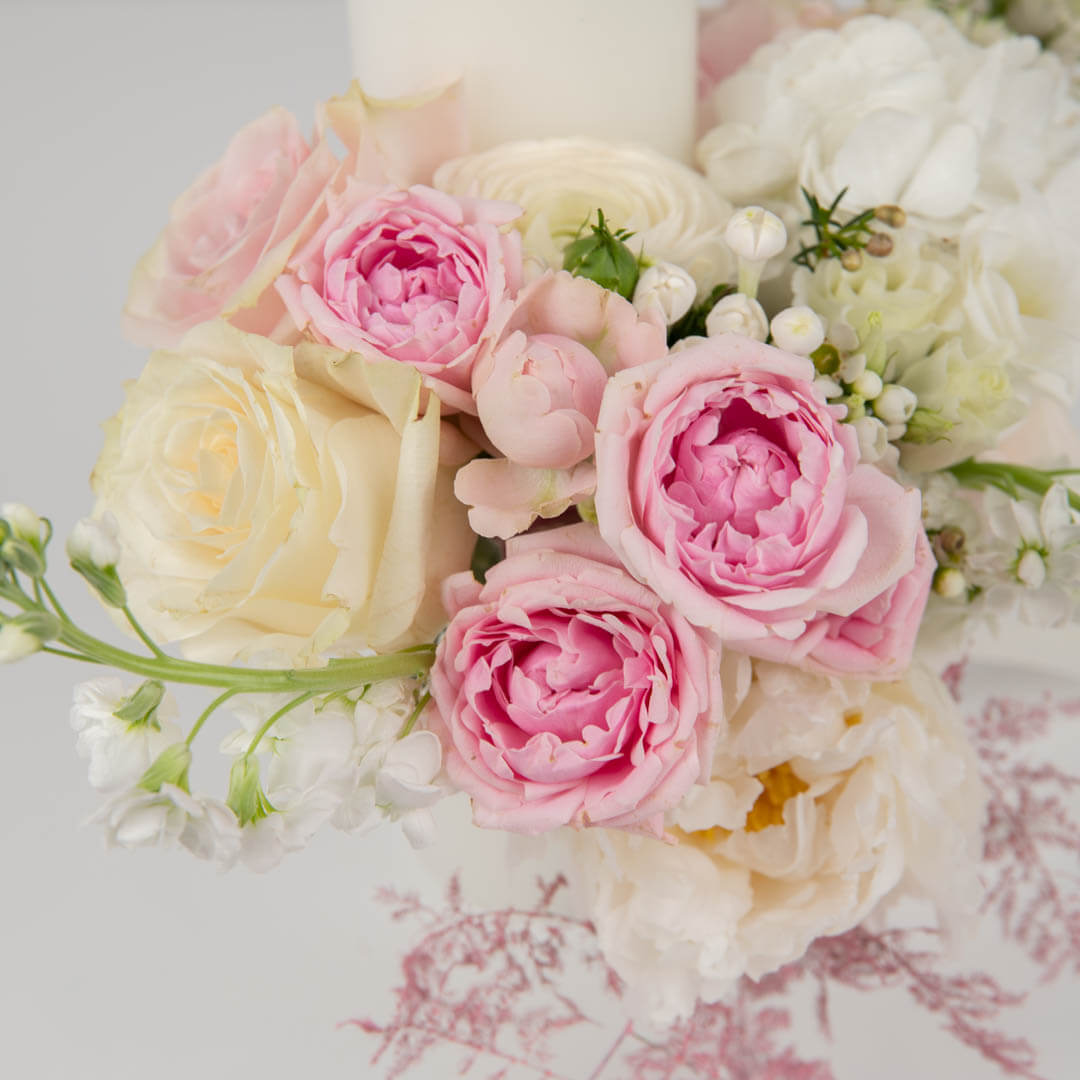 Wedding candles with hydrangea and peonies