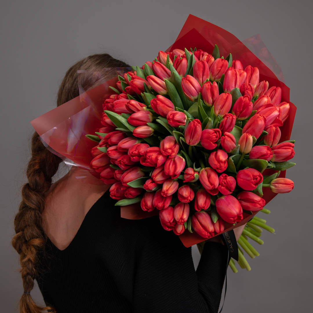 Bouquet of 101 red tulips