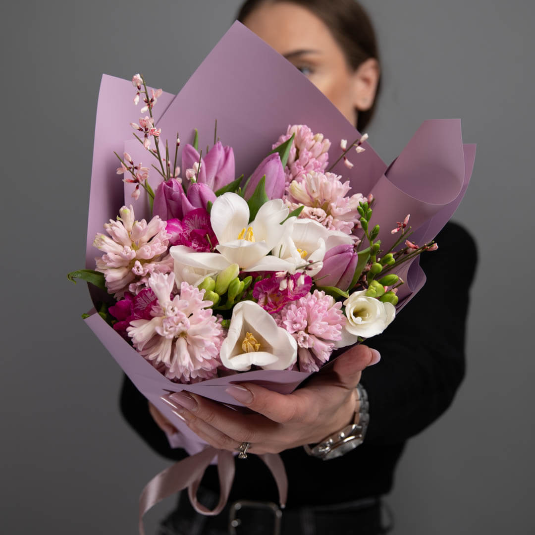 Bouquet with hyacinths and tulips
