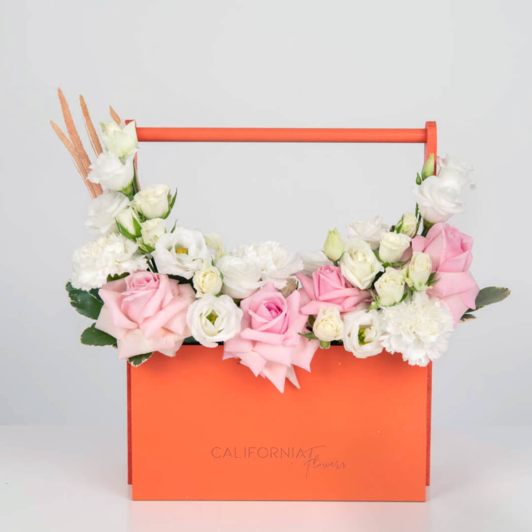 Orange box with roses and mini roses