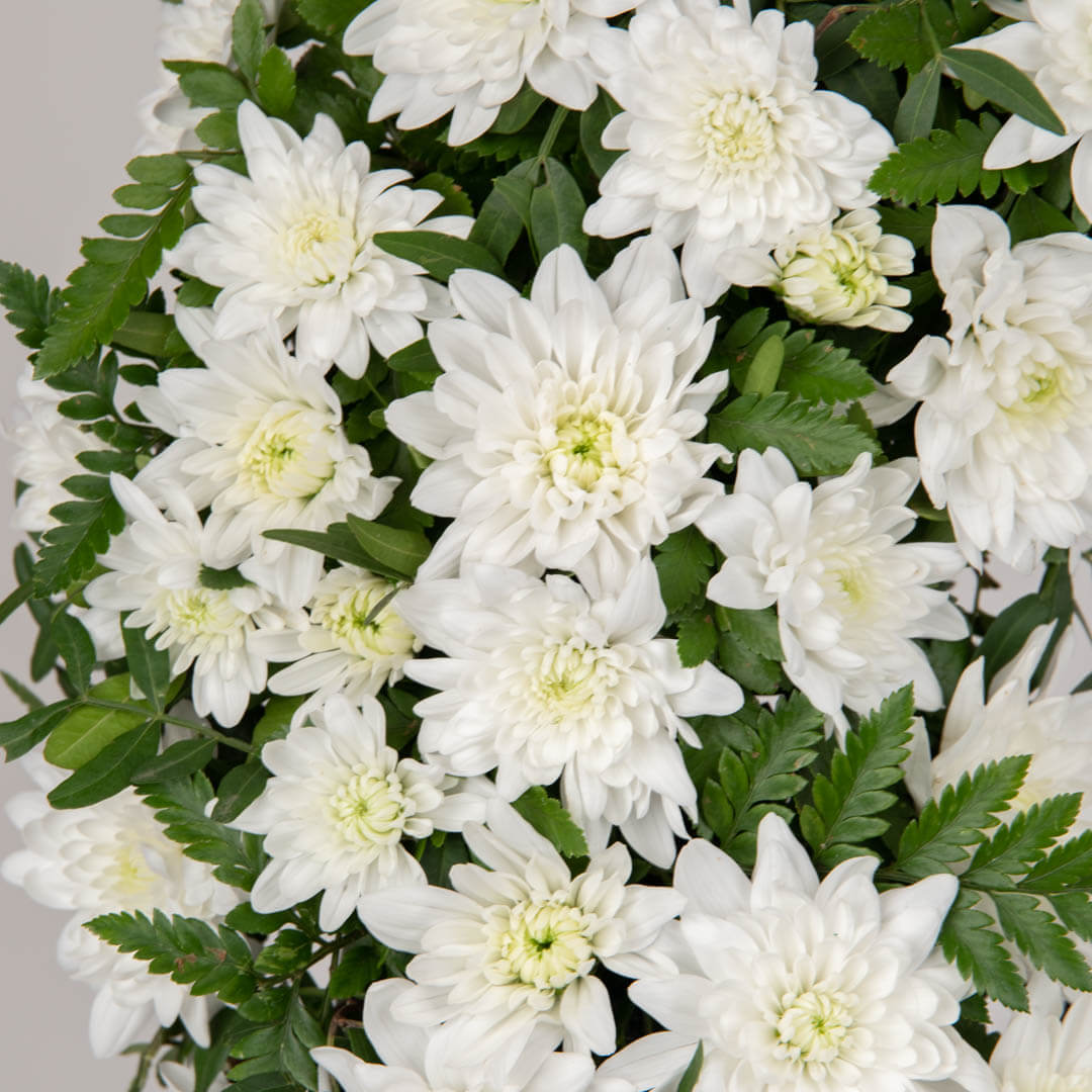 Funeral wreath with chrysanthemums and pistachios 