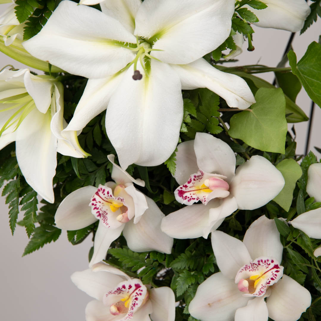 Funeral wreath with cymbidium and lilies