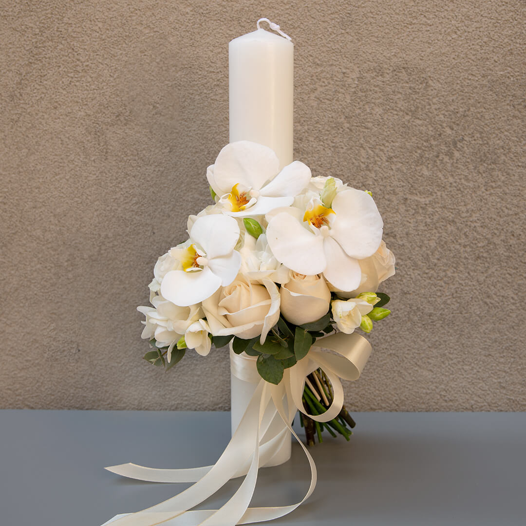 Wedding candles with roses and phalaenopsis orchids, 3, Californiaflowers.ro
