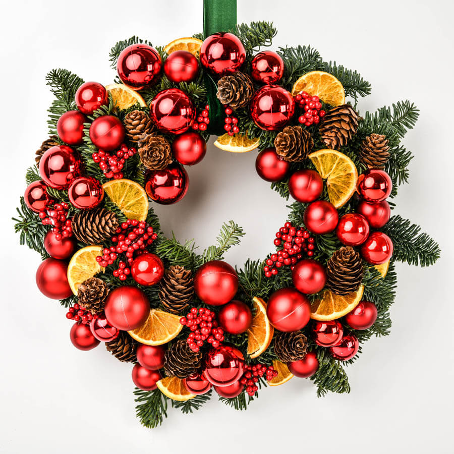 Red Christmas wreath with orange