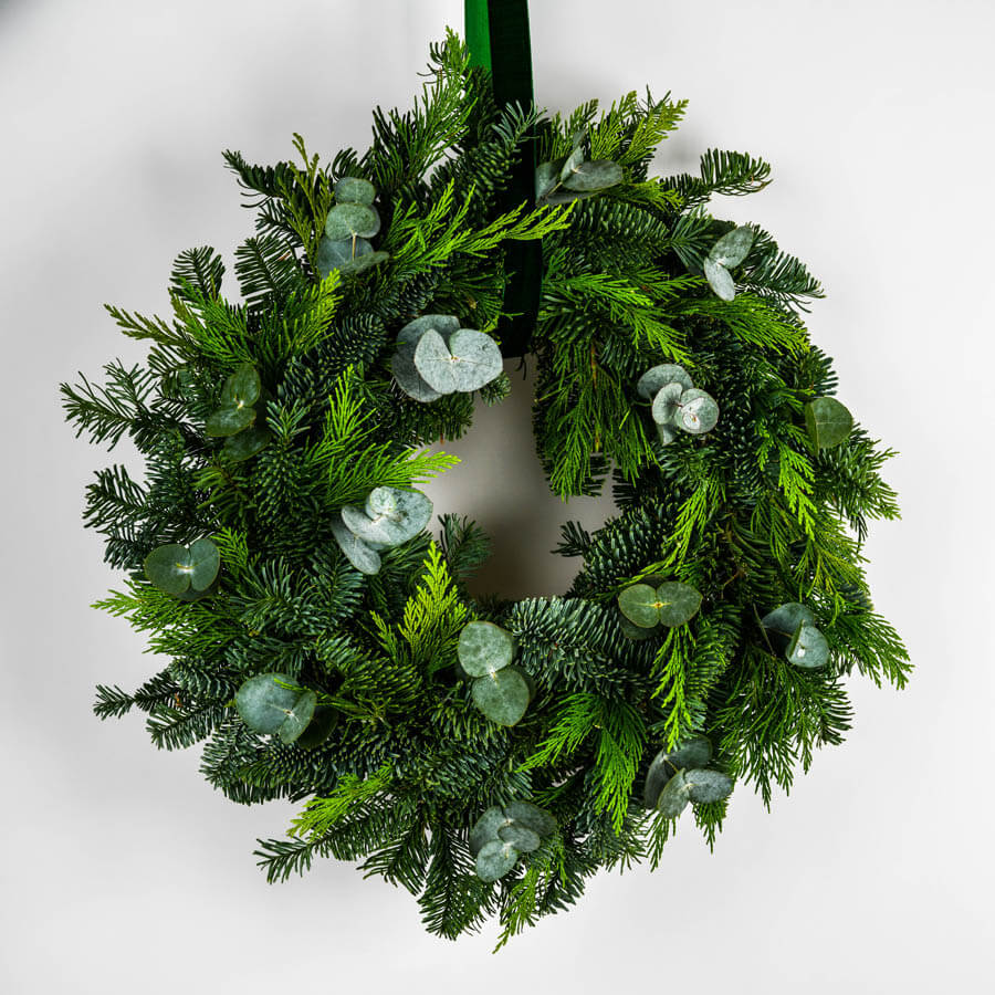 Christmas wreath with thuja and eucalyptus