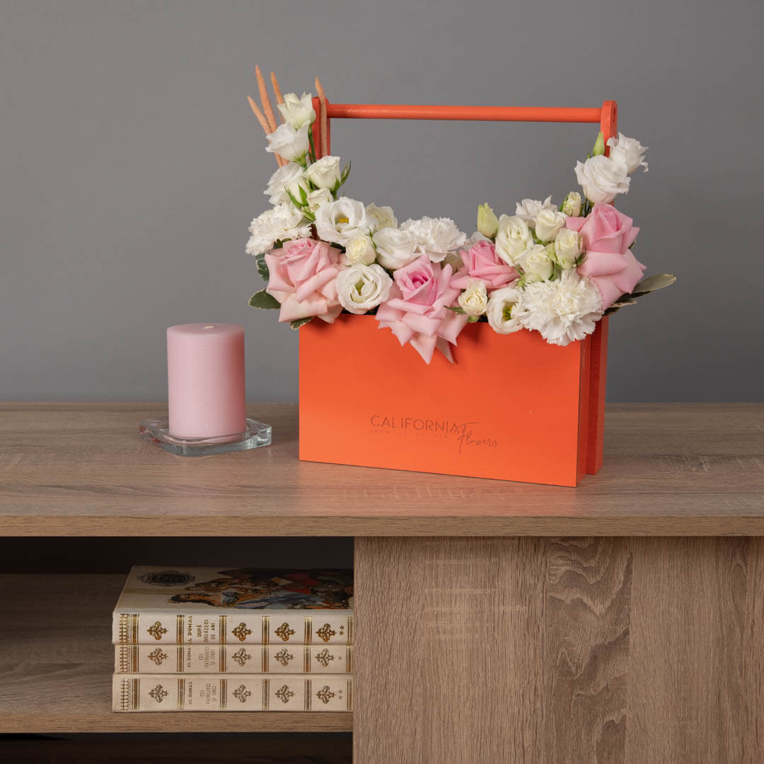Orange box with roses and mini roses