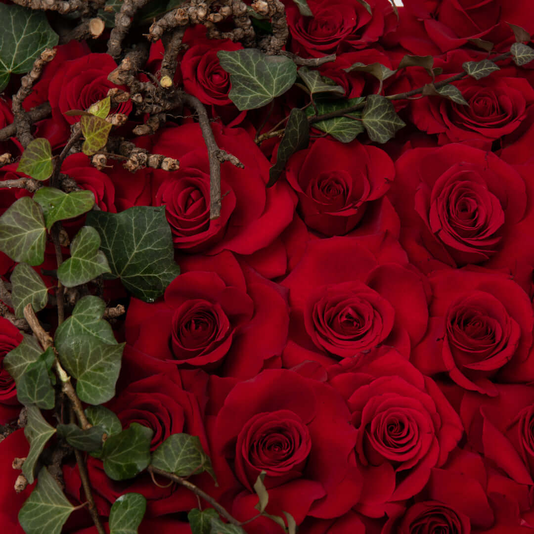 Funeral heart with red roses
