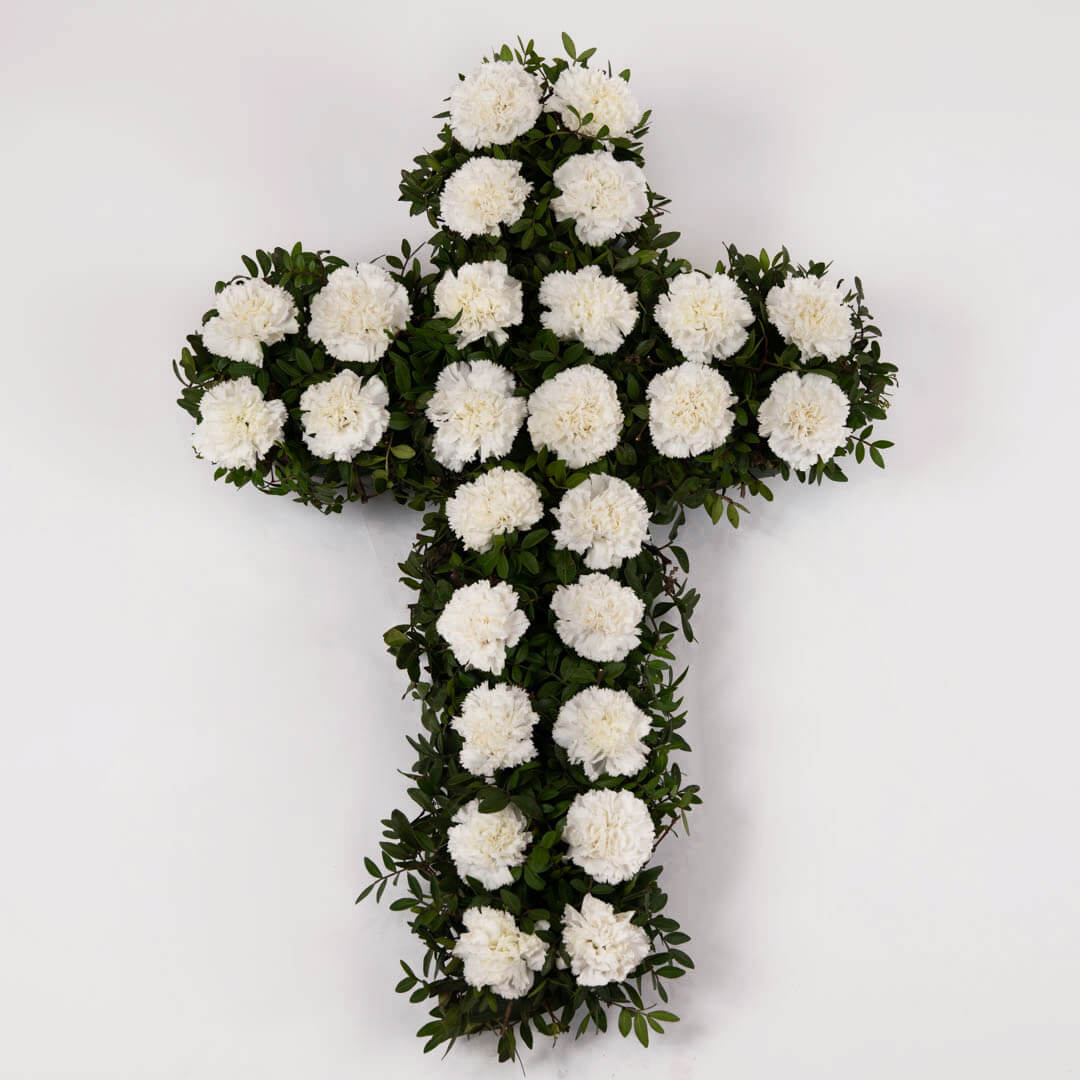 Cruce funerara cruce cu garoafe albe