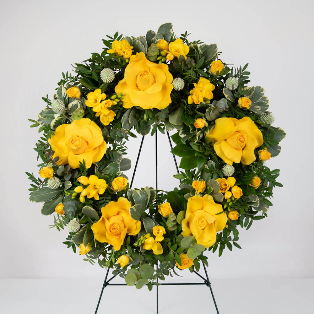 Funeral wreath with yellow roses