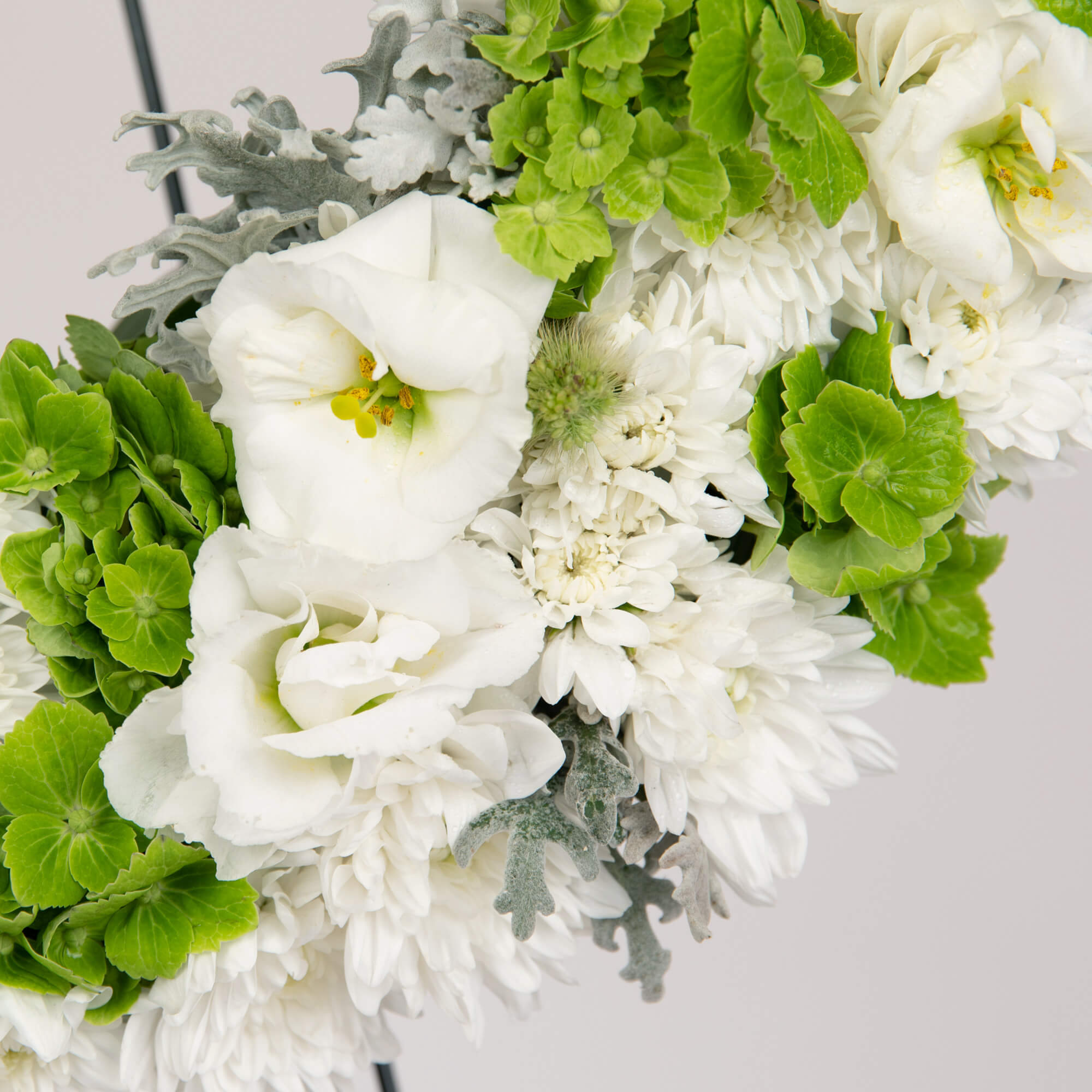 Funeral wreath with hydrangea and lisianthus