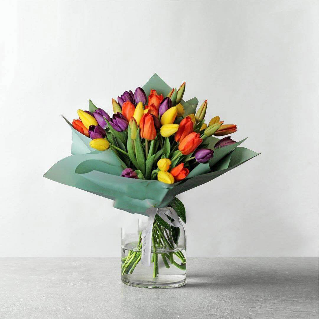 Bouquet of 35 multicolored tulips