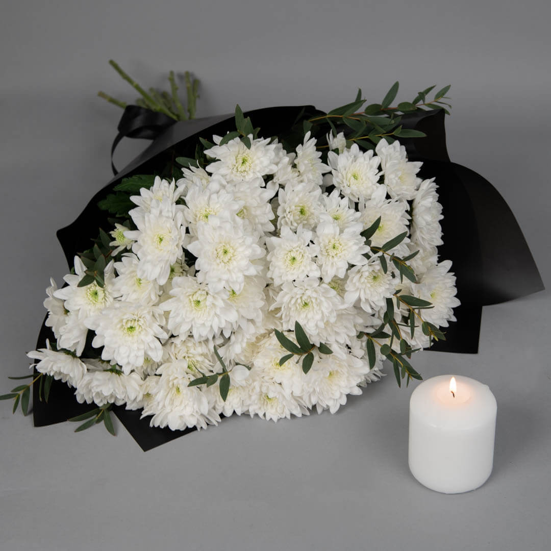 Funeral bouquet with chrysanthemums