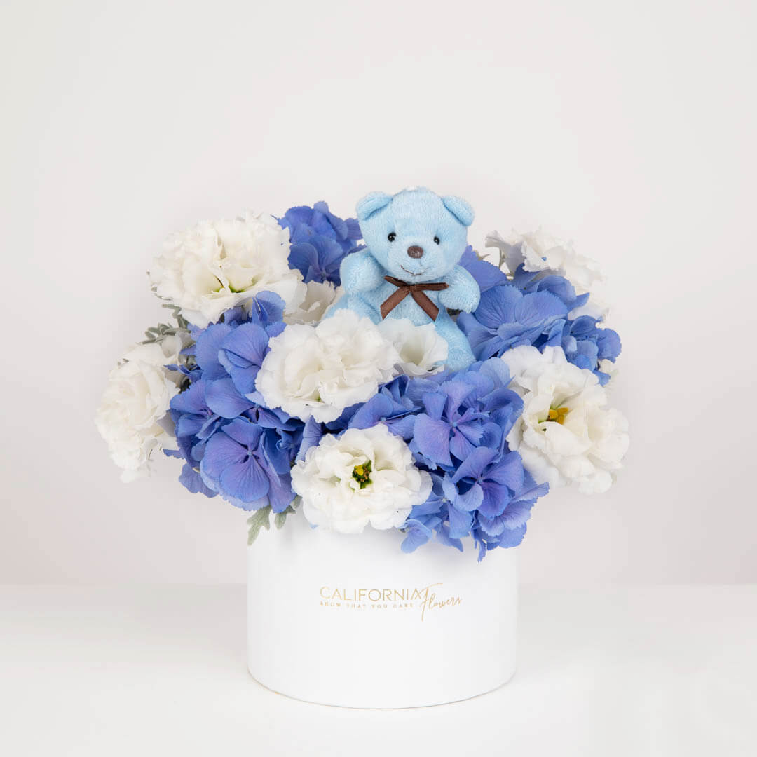New born floral arrangement blue
