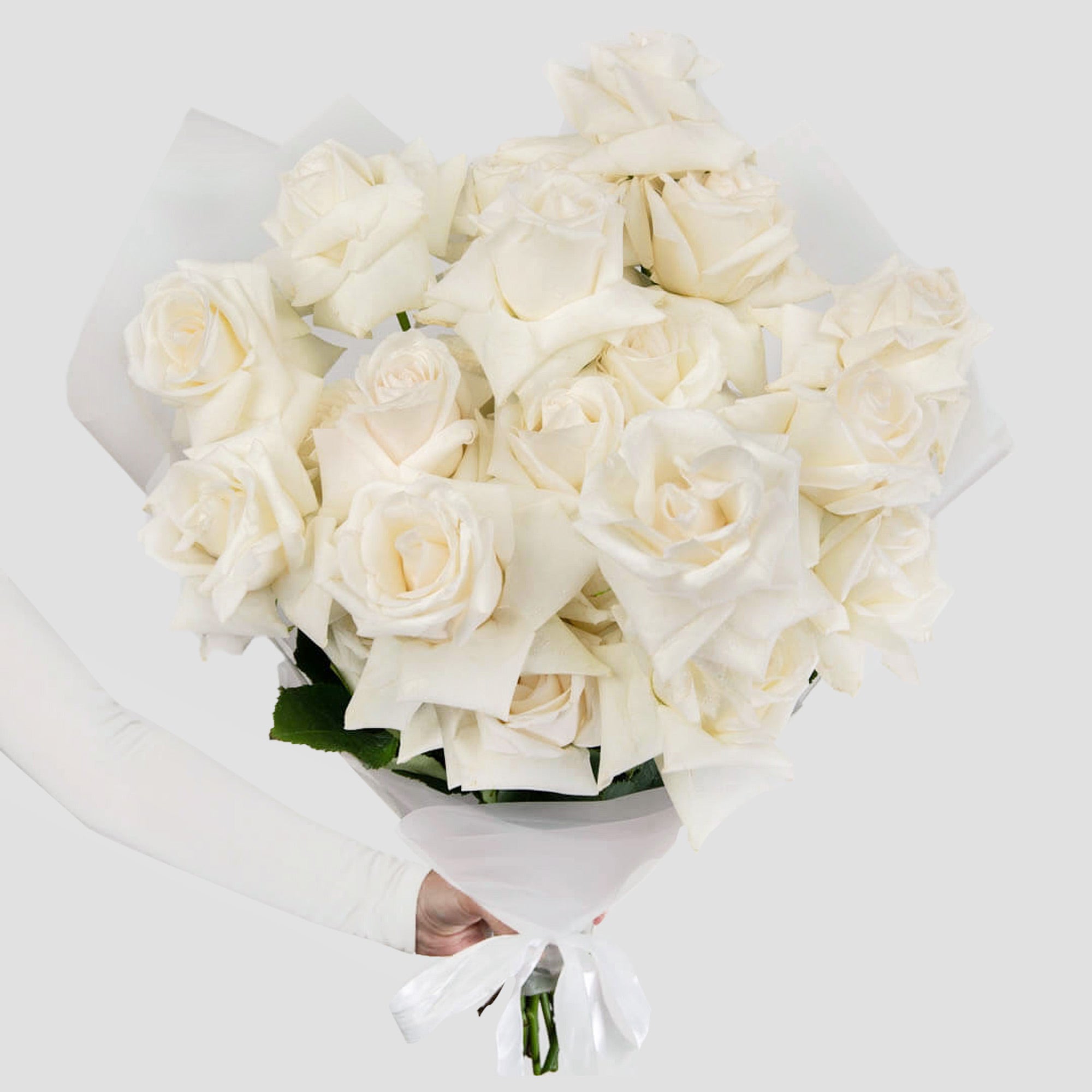 Buchet 25 trandafiri speciali albi